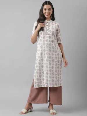 Jashvi White & Pink Floral Printed Straight Kurta