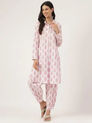 Jashvi White Cotton Straight Kurta Hem Cuffed Pant set