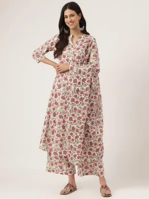 Jashvi White Floral Printed Anarkali Kurta Palazoo Sets