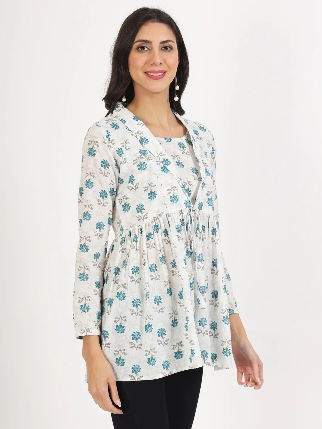 Jashvi White Floral Printed Cotton Top