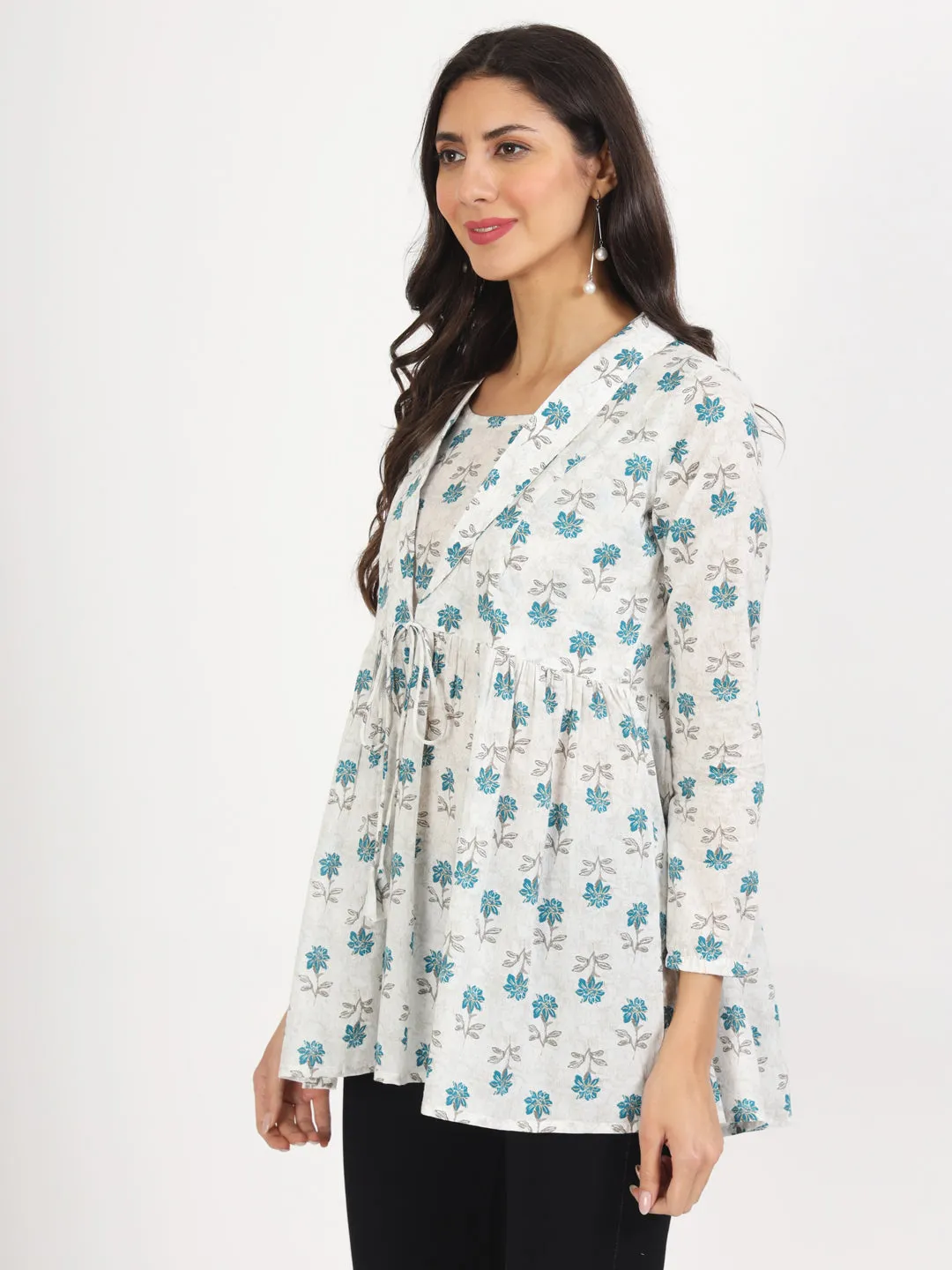 Jashvi White Floral Printed Cotton Top