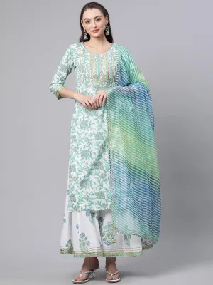 Jashvi White Floral Printed Kurta Palazzo set with Dupatta