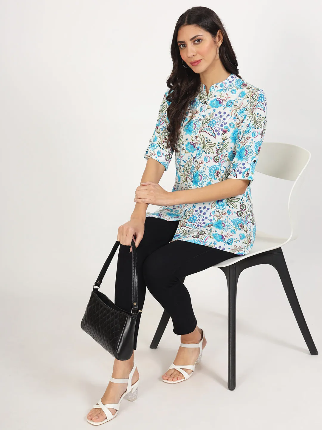 Jashvi White Floral Printed Rayon Top