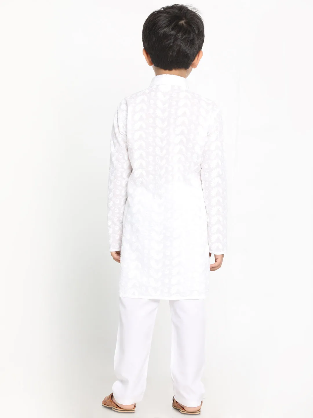 Jashvi White Pure Cotton Chikankari Kurta Pyjama Baap Beta Set