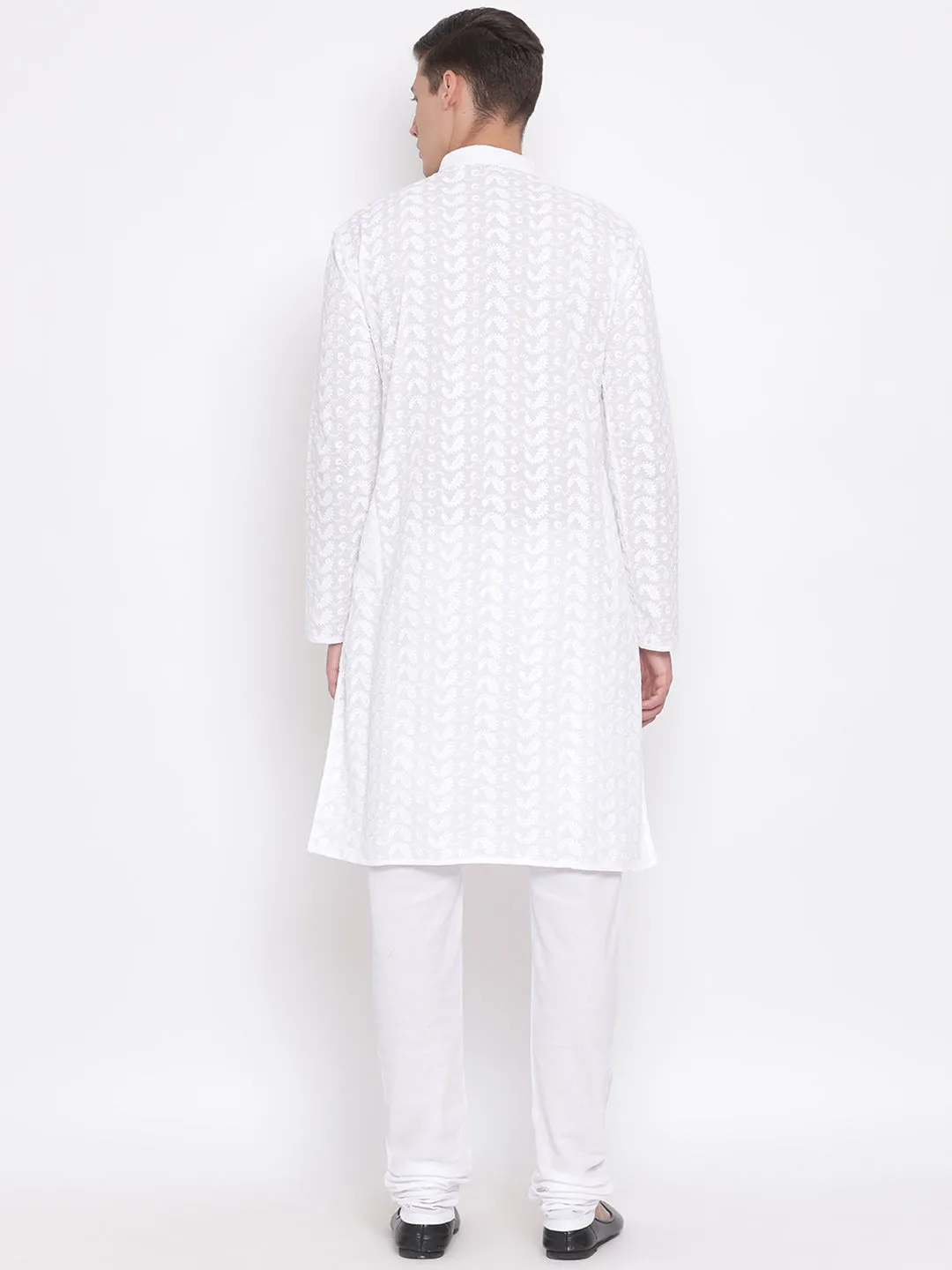 Jashvi White Pure Cotton Chikankari Kurta Pyjama Baap Beta Set