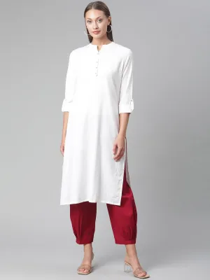 Jashvi White Solid Pure Cotton Straight Kurta