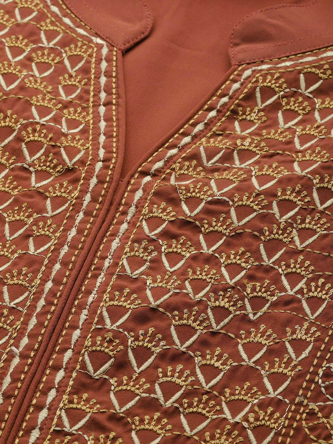 Jashvi Women Brown Embroidered Yoke Design A-Line Kurta