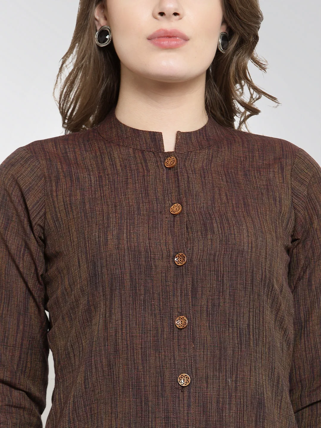 Jashvi Women Brown self design straight Kurta