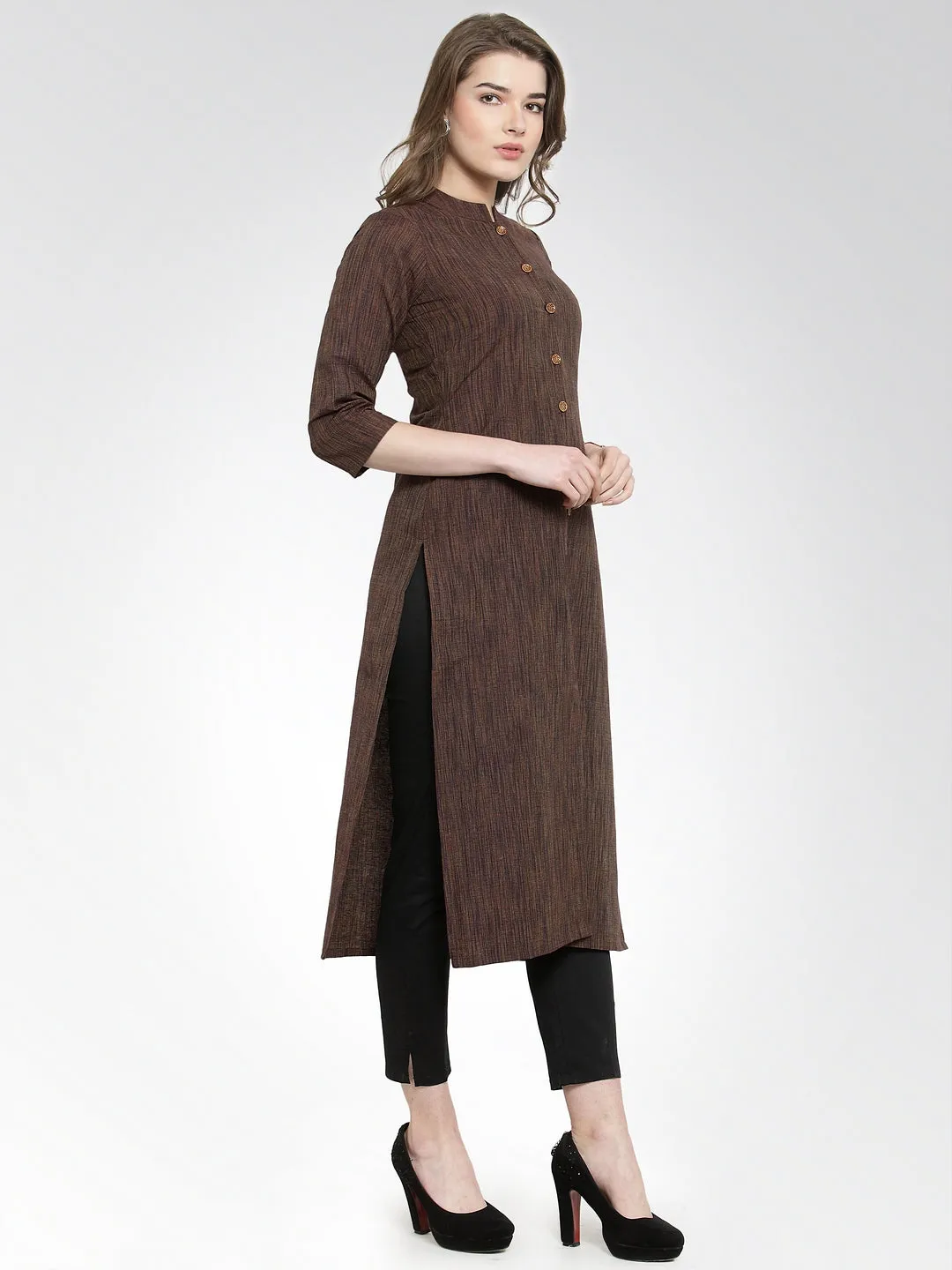 Jashvi Women Brown self design straight Kurta