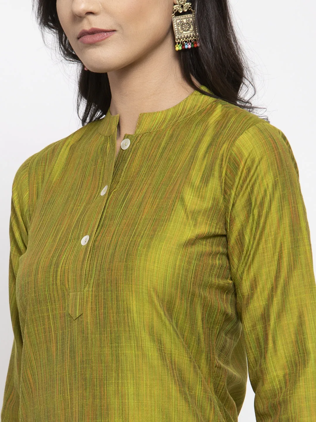 Jashvi Women Green Self-Striped Kurta with Trousers & Art Silk Dupatta