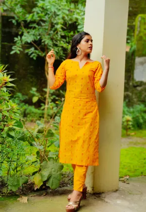 Jashvi Women Mustard Yellow Printed Kurta with Trousers