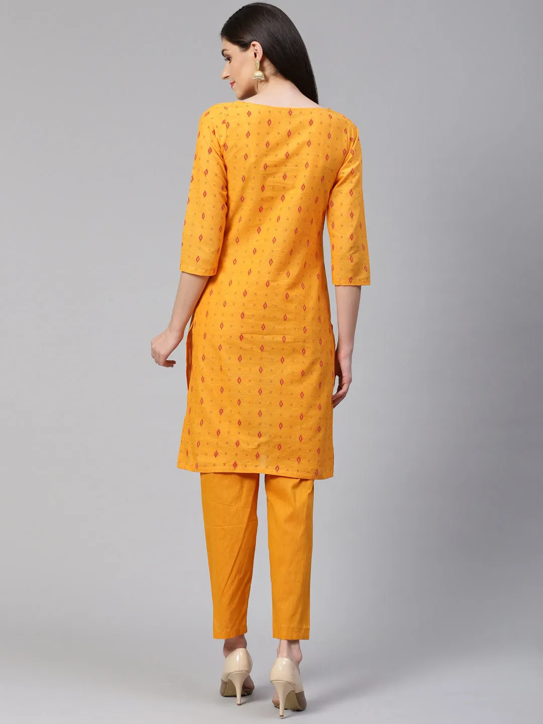 Jashvi Women Mustard Yellow Printed Kurta with Trousers