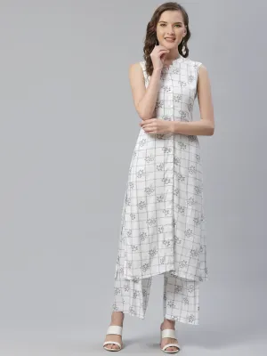 Jashvi Women White & Black Floral Printed Kurta with Palazzos