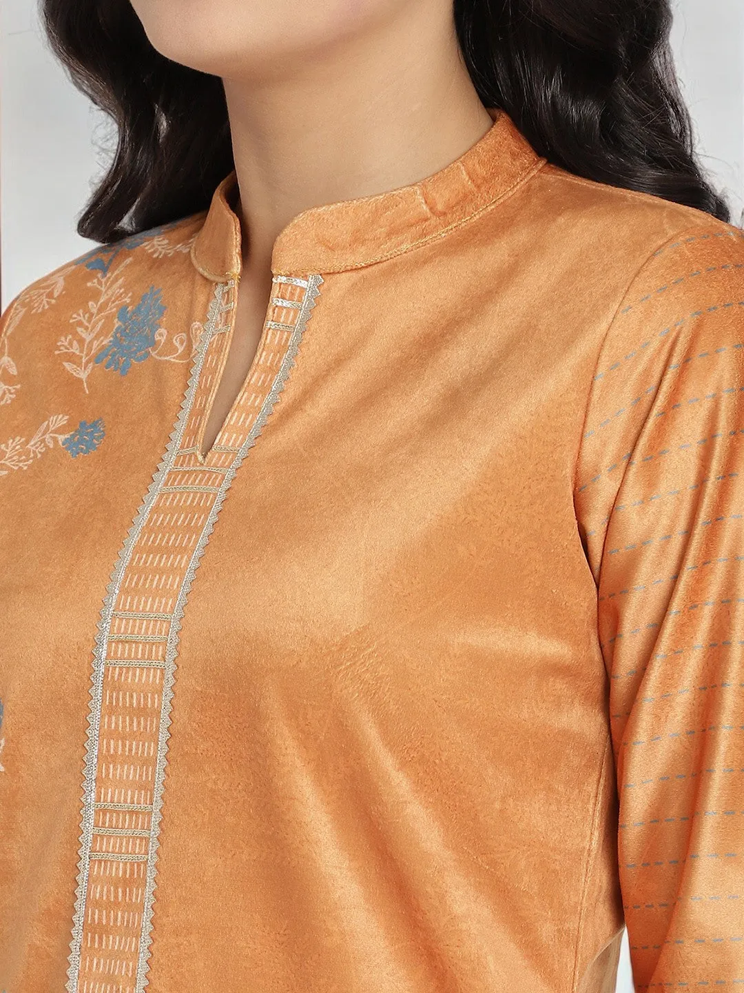 Jashvi Women's Orange Color Digital Print Velvet Kurta With Palazzo