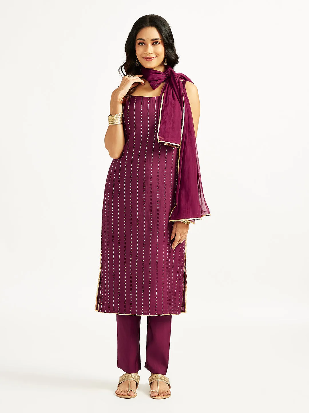 Jashvi Women's Wine Kurta Set