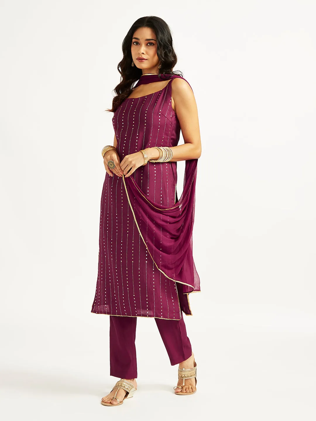 Jashvi Women's Wine Kurta Set