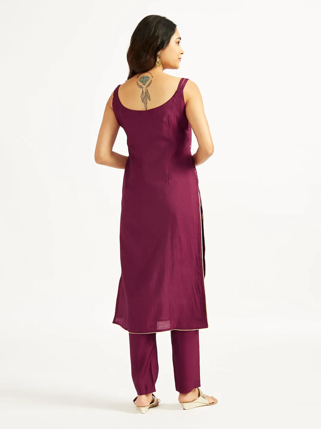 Jashvi Women's Wine Kurta Set