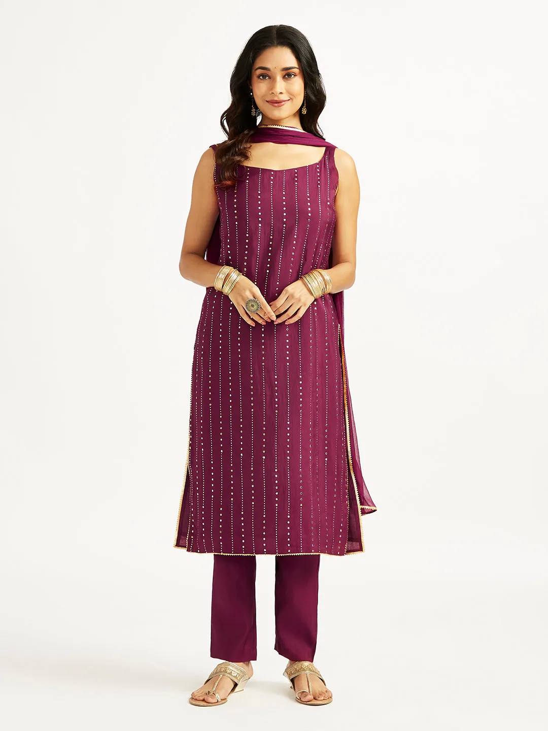 Jashvi Women's Wine Kurta Set