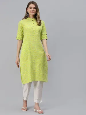 Jashvi Yellow And Green Cotton Straight Kurta