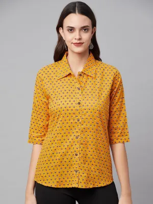 Jashvi Yellow Block Printed Casual Women Shirts