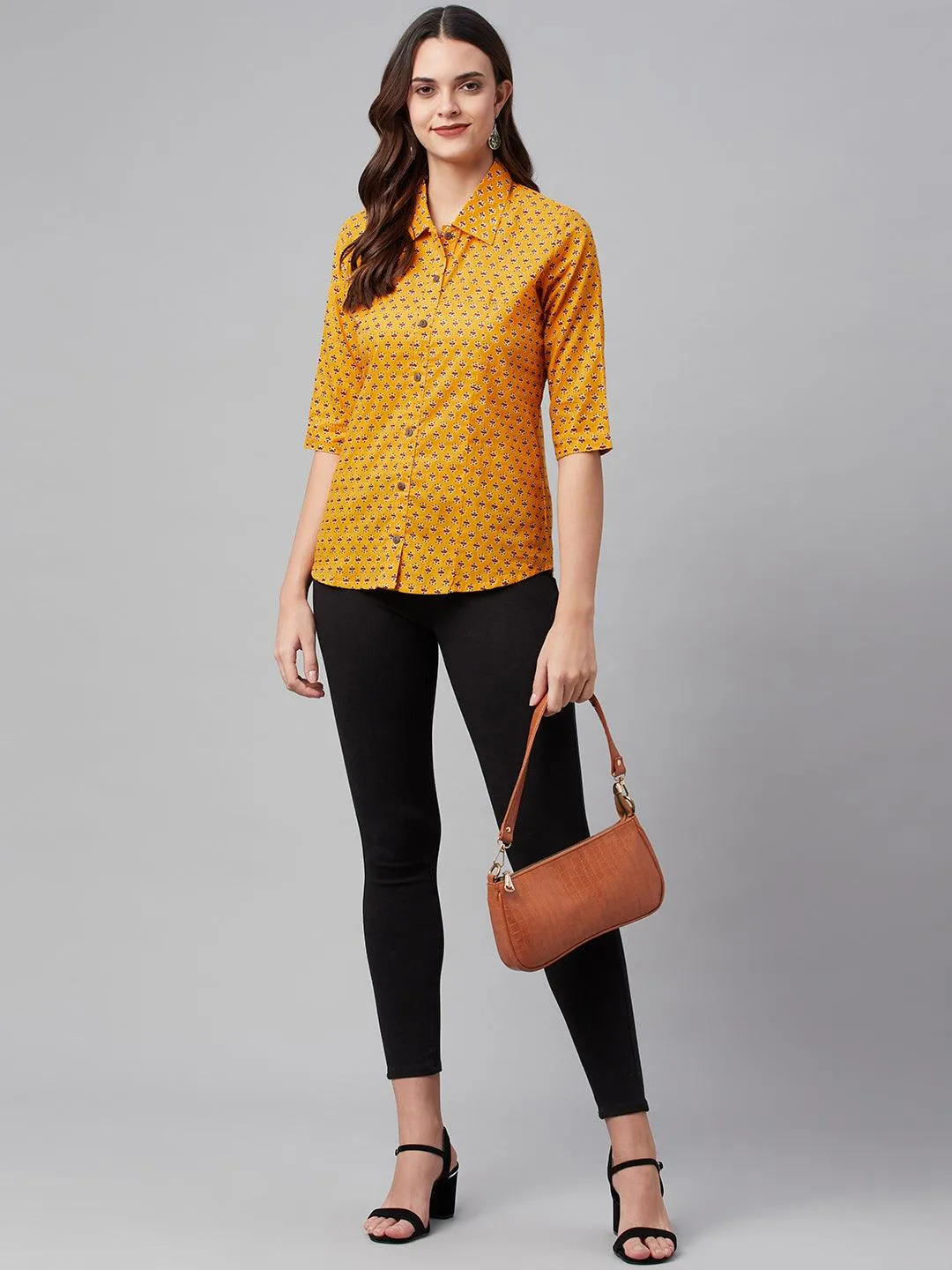 Jashvi Yellow Block Printed Casual Women Shirts