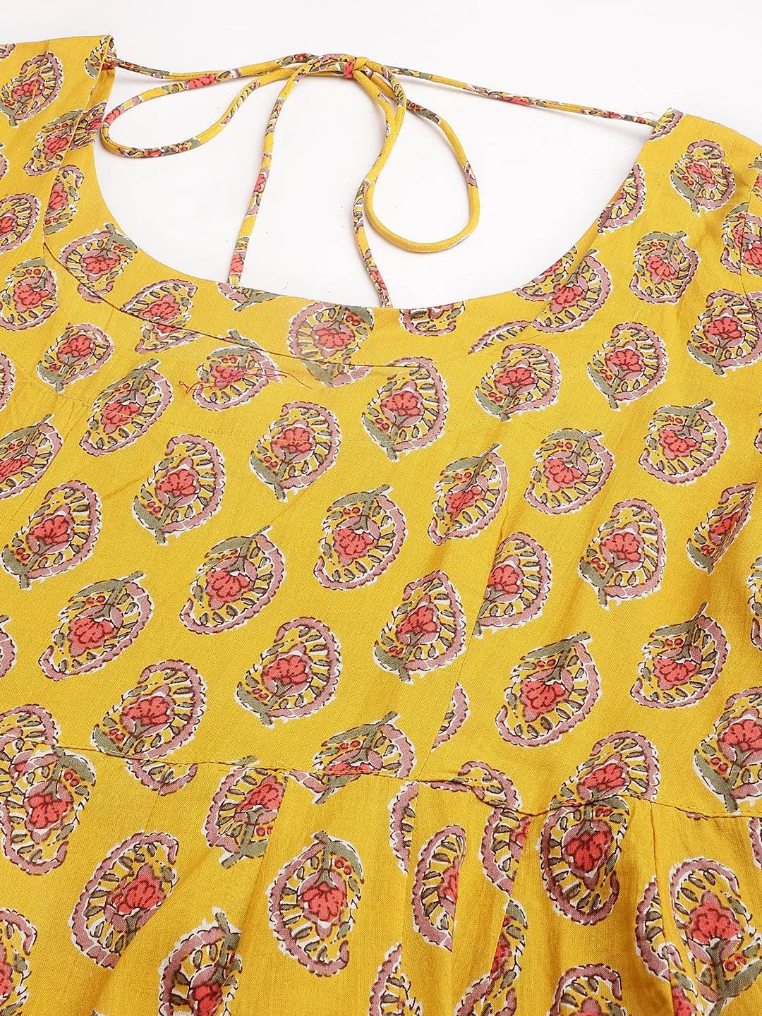 Jashvi Yellow Cotton Anarkali Kurta Pant Set with Dupatta