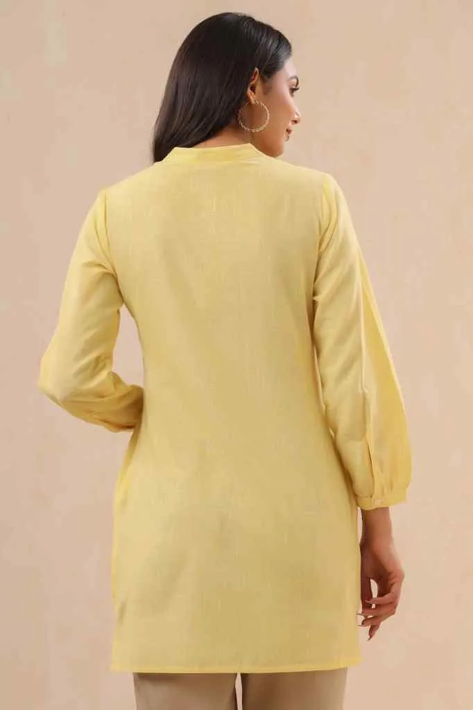 Jashvi Yellow Ethnic Motif Printed Cotton Slub Kurta With Thread & Sequins Work Embroidery