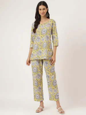 Jashvi Yellow Printed Loungewear/Nightwear