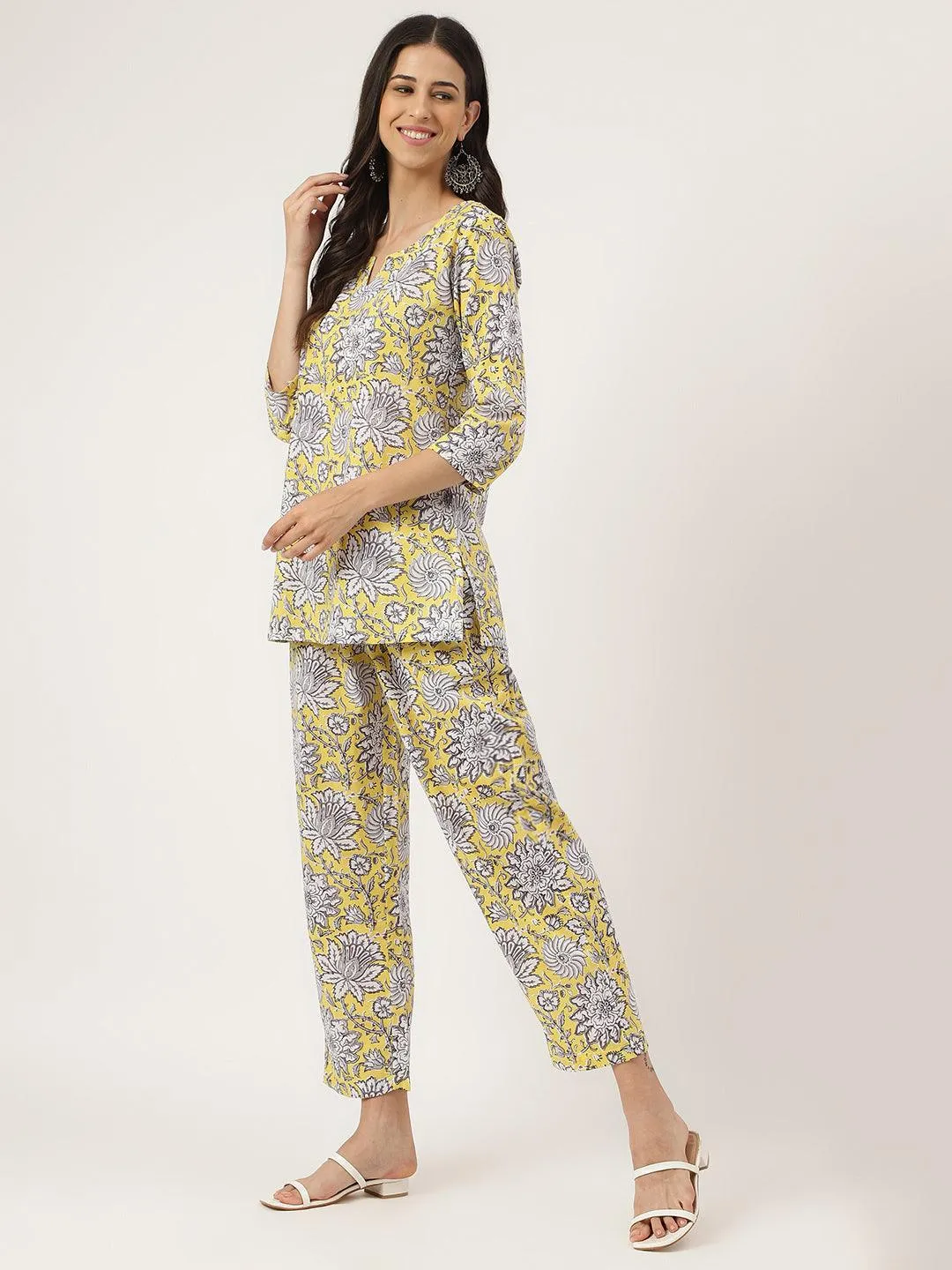 Jashvi Yellow Printed Loungewear/Nightwear