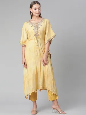 Jashvi Yellow Rayon Kaftan Pant set