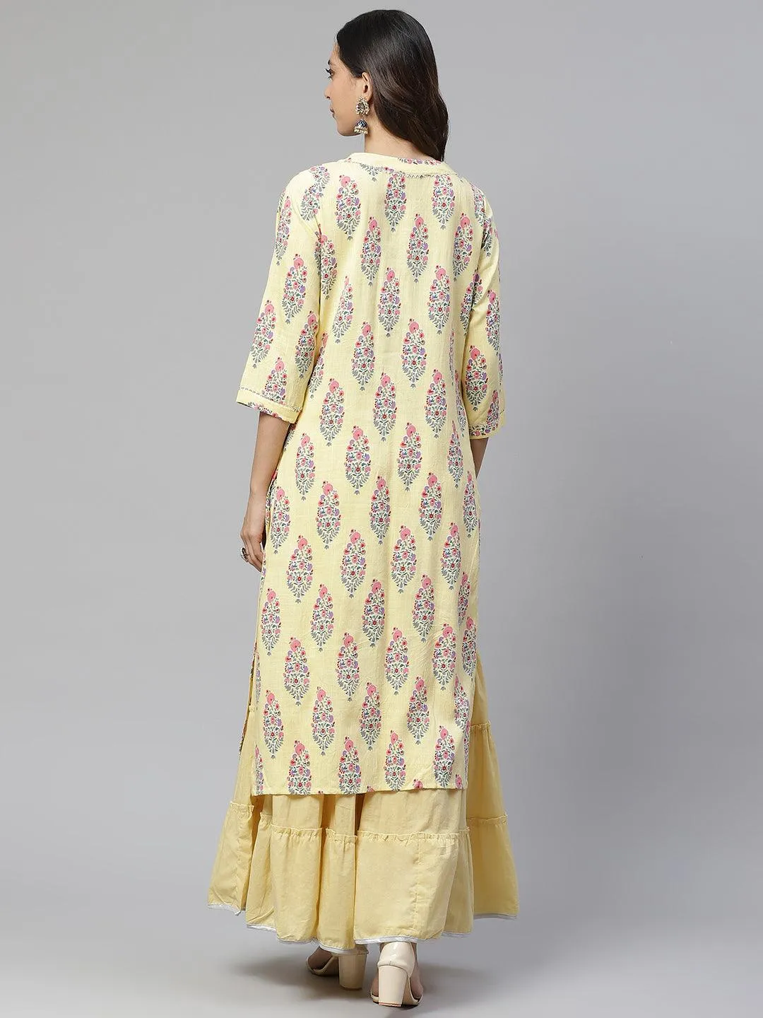 Jashvi Yellow Rayon Printed Kurti Sharara Set