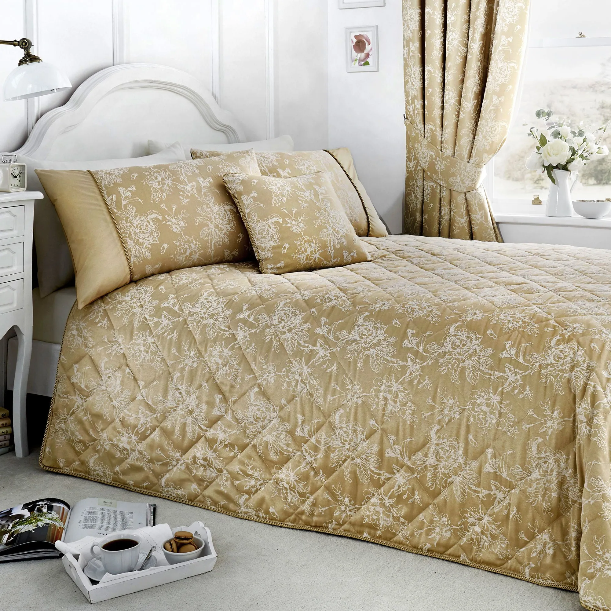 Jasmine Bedspread by Dreams & Drapes Woven in Champagne 240x220cm