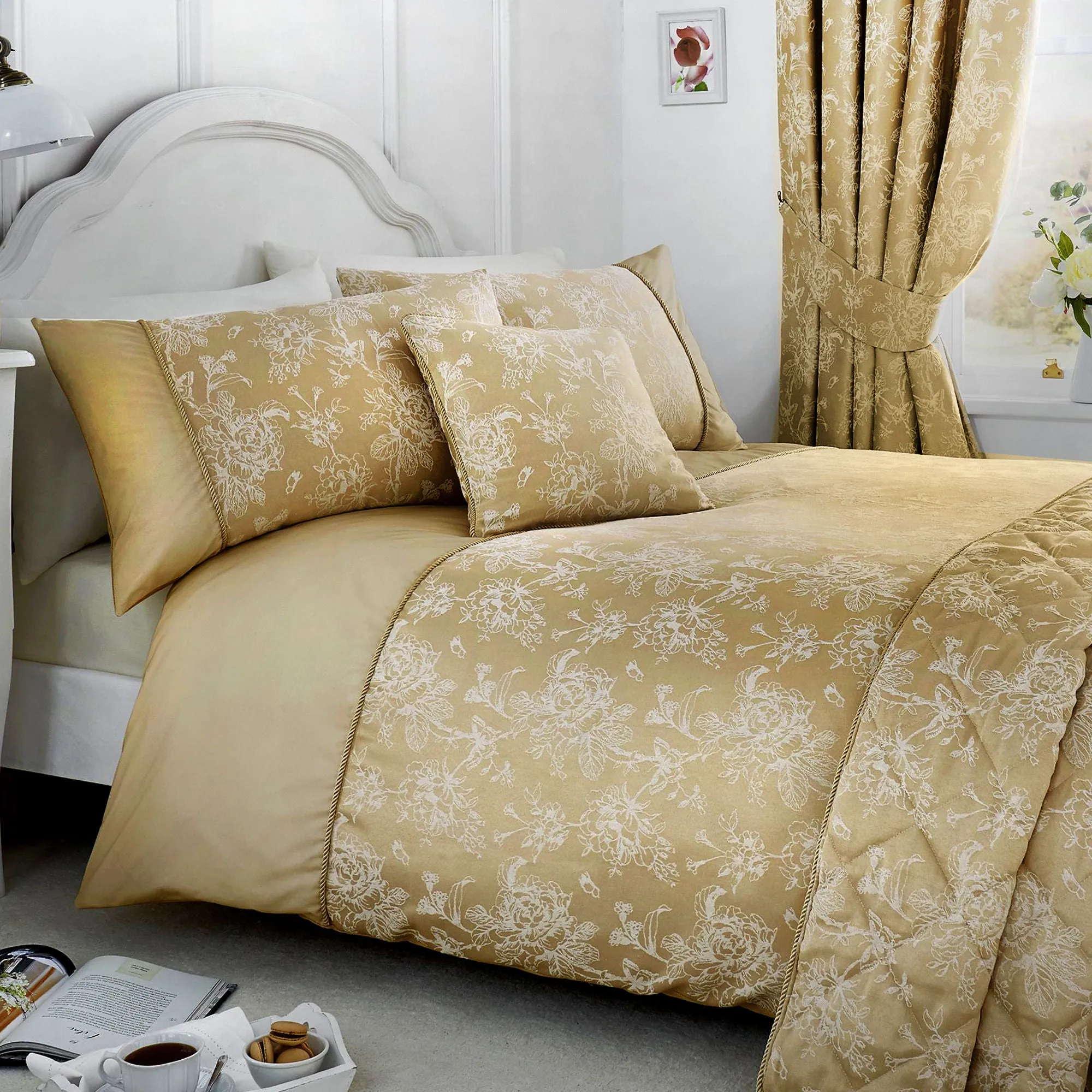 Jasmine Bedspread by Dreams & Drapes Woven in Champagne 240x220cm