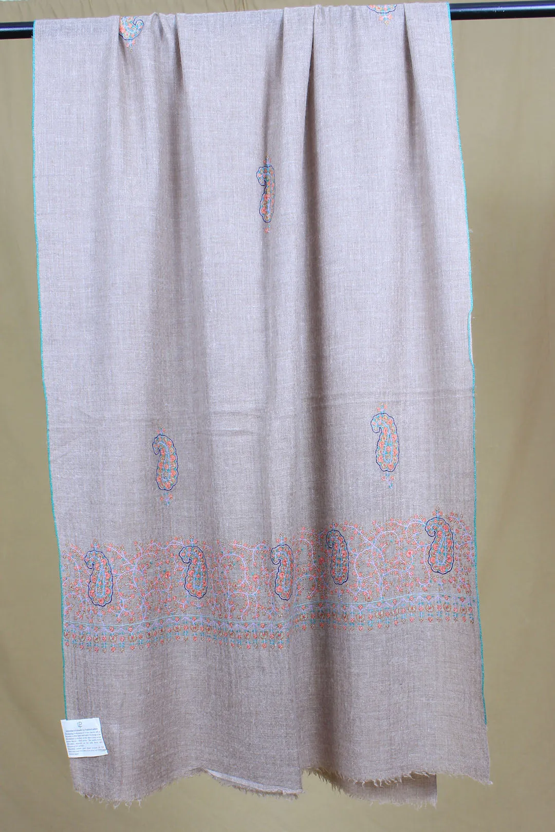 Jasmine Classic Taupe Paldar & Buti Embroidered Pashmina Stole