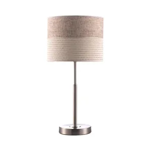 Jasmine - Contemporary Cylinder Night Lighting Fabric Bedside Lamp-Cream Gray