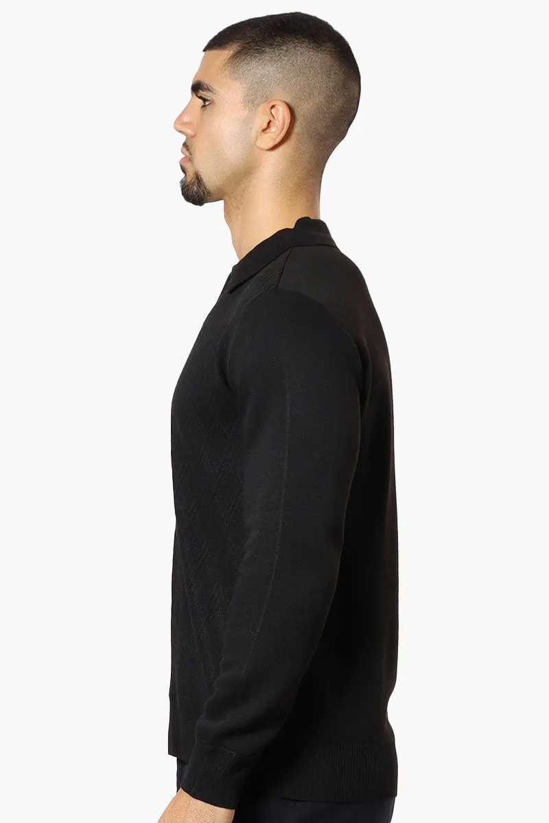 Jay Y. Ko Diamond Pattern Polo Pullover Sweater - Black