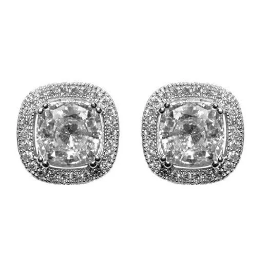 Jayci CZ Cushion Halo Stud Earrings