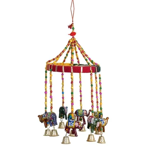 JAYVI CREATIONS Cotton Elephant Wind Chime by, Handcrafted Home Decor from Rajasthan (Pack of 1)