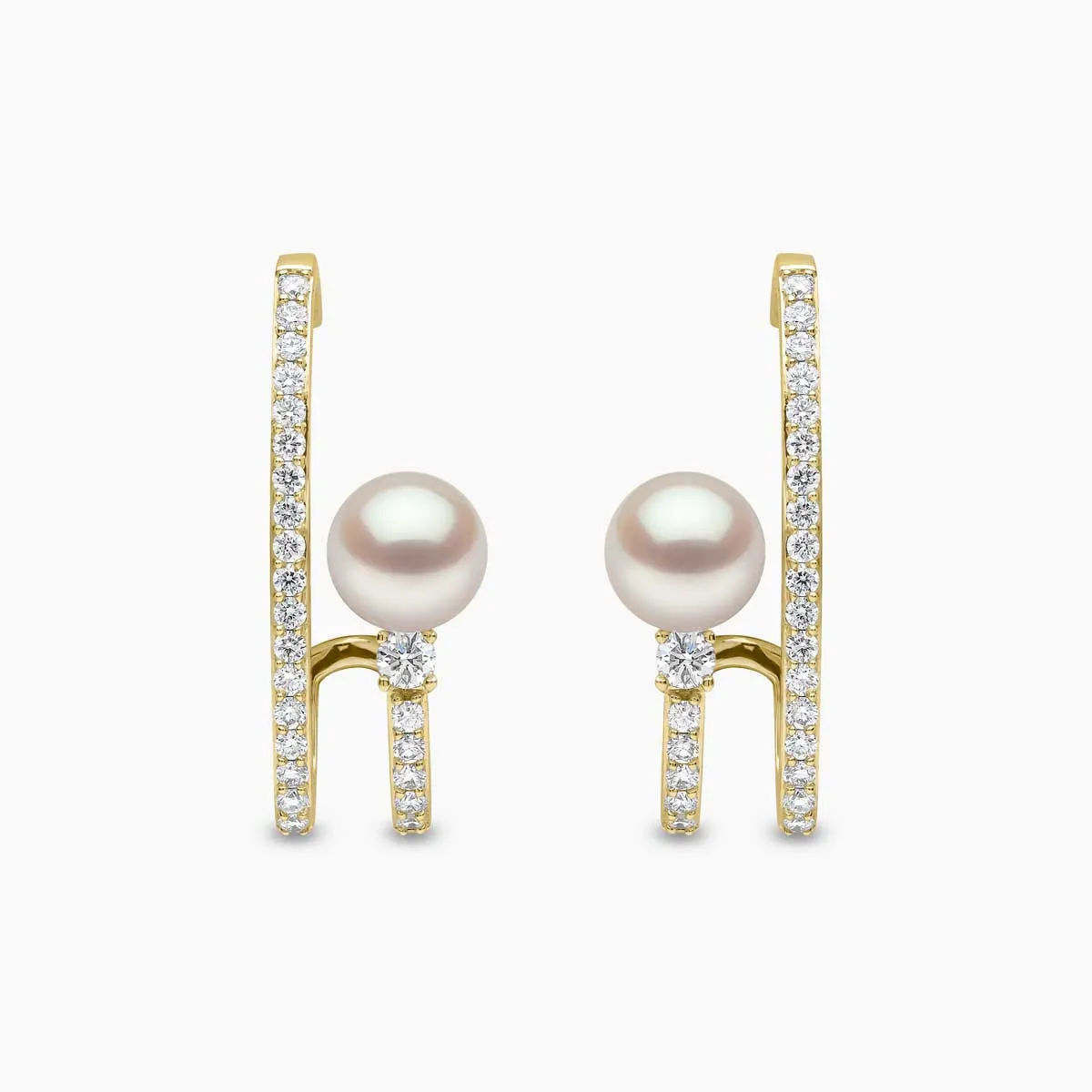 Jazz 18K Gold Akoya Pearl and Spiral Diamond Cuff Earrings