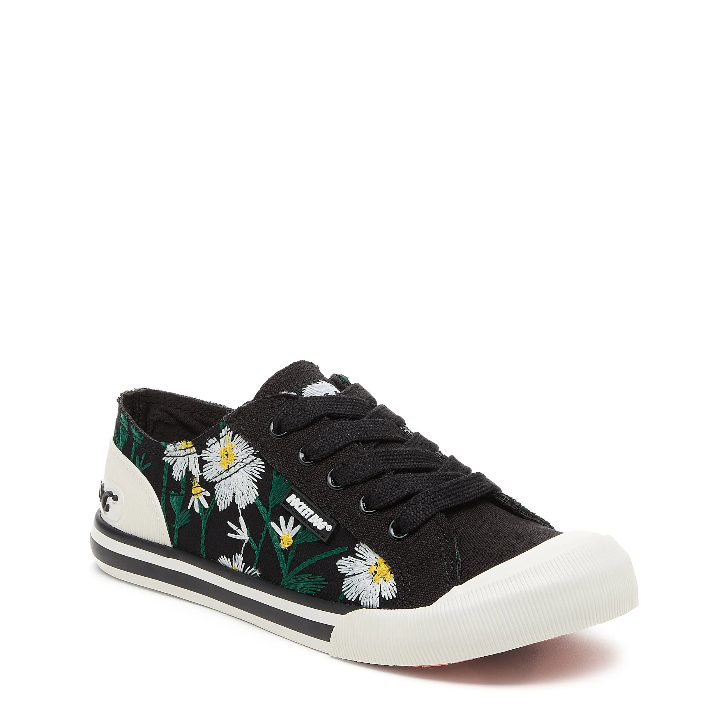 Jazzin Black Embroidered Flowers Trainers