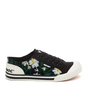 Jazzin Black Embroidered Flowers Trainers