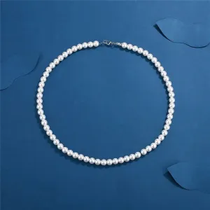 JC - Men's Pearl Necklace: Simple handmade bead strand, trendy jewelry for weddings and banquets