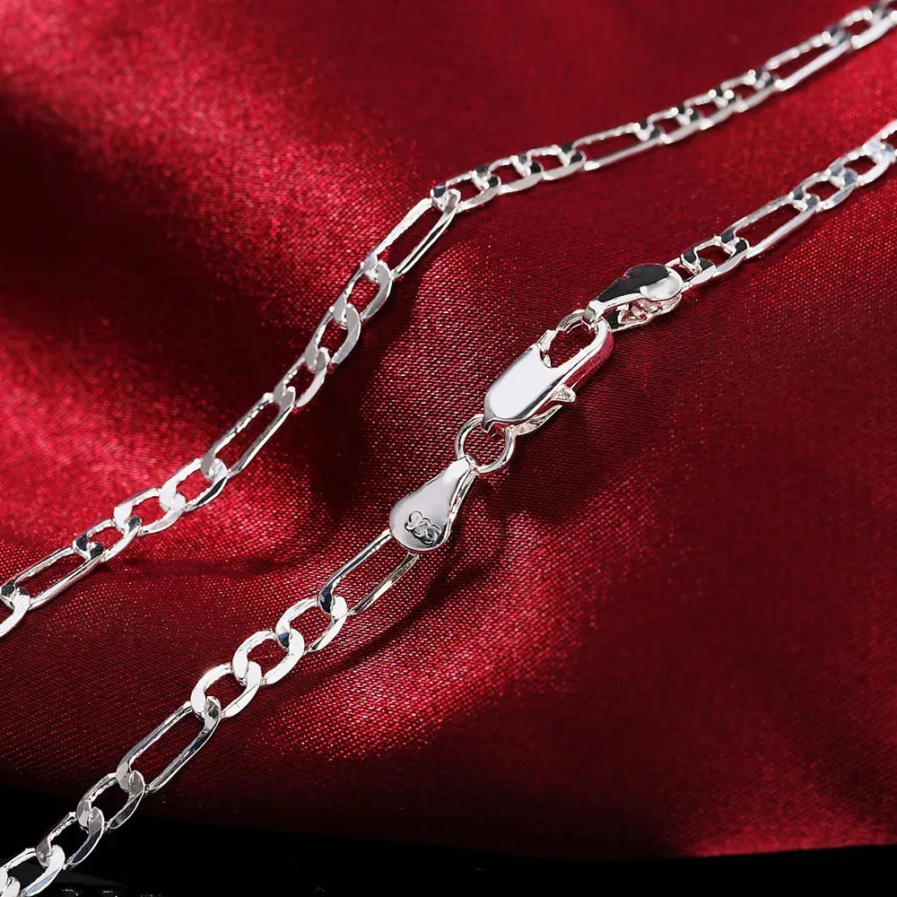 JC - Silver Chain Bracelet & Necklace: Elegant 4mm 925 sterling set, ideal Christmas or wedding gift