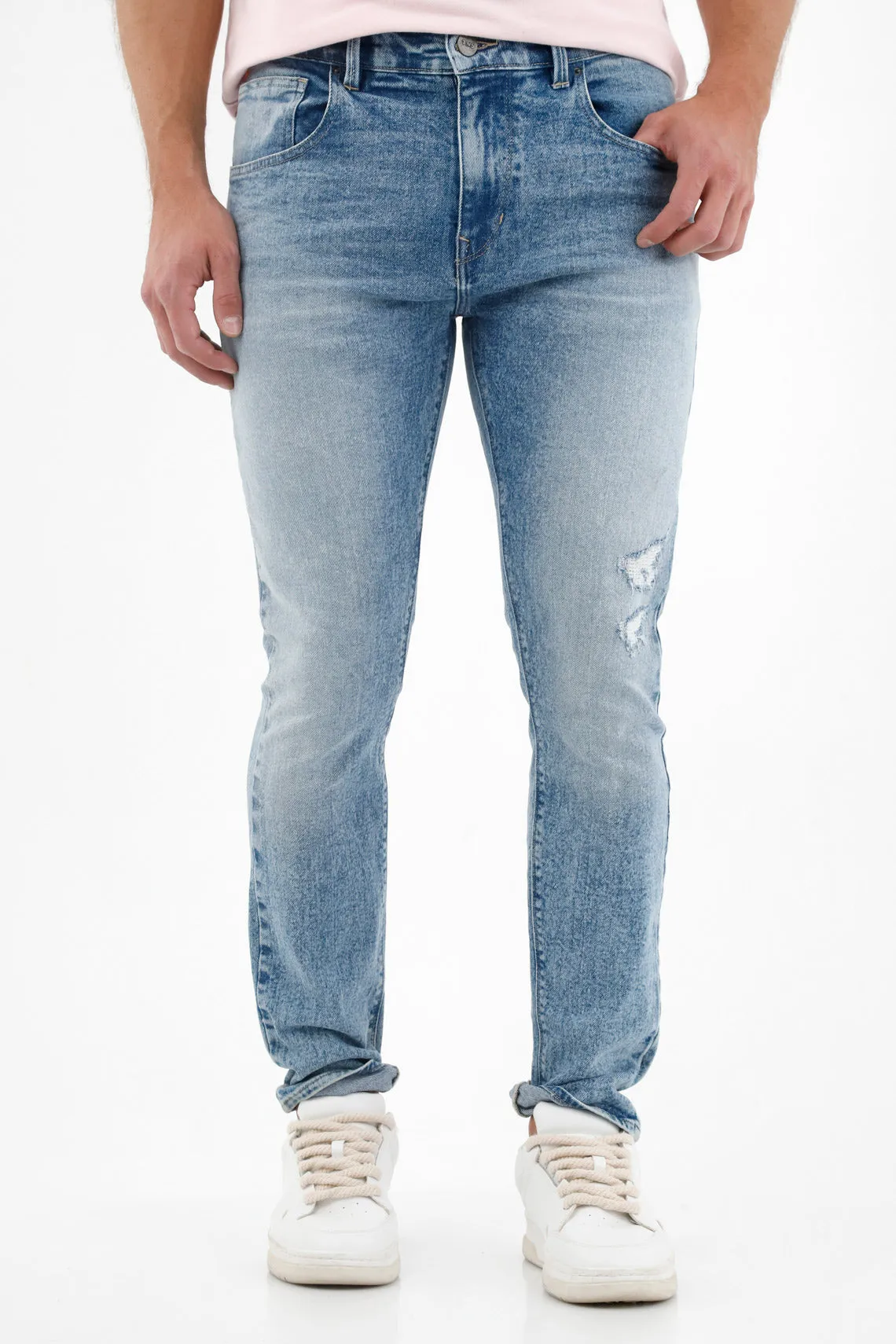 Jean azul con rotos recosidos para hombre