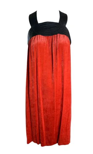 Jean Paul Gaultier Femme Scarlet Red Velvet Dress with Black Leather Yoke, NWT