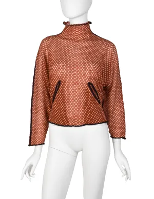 Jean Paul Gaultier Vintage AW 2000 Red Beige Star Print Sheer Wool Cropped Sweater