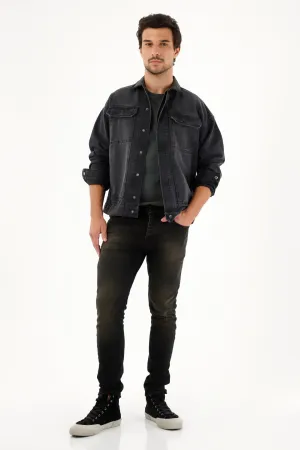 Jean Super Skinny negro de tiro medio para hombre