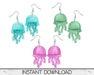 Jellyfish Earring PNG Designs for Sublimation, BUNDLE, Digital Download