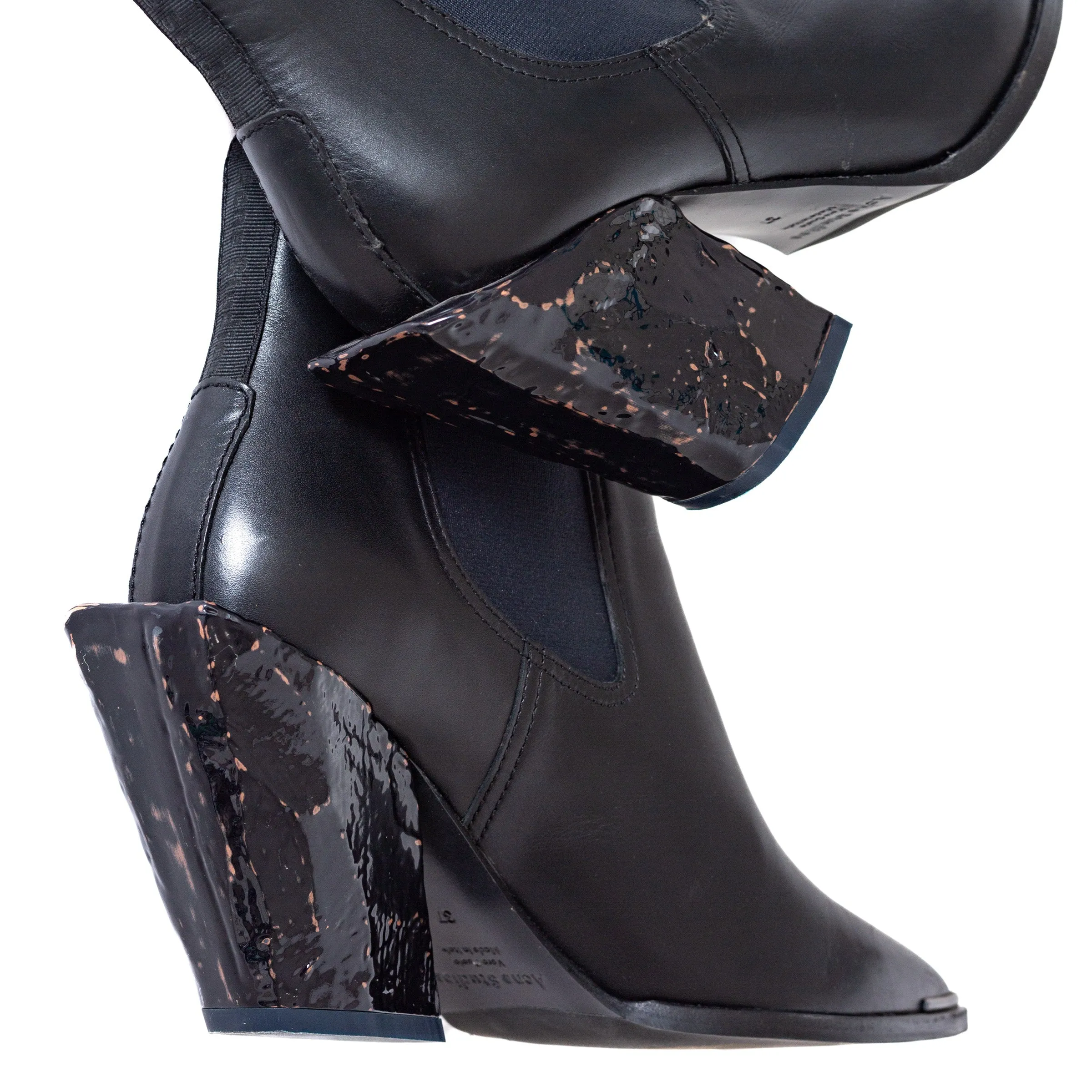 Jemina Black Leather Ankle Boots 37