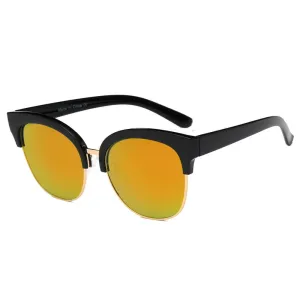 Jenison - Flat Mirrored Lens Clubmaster Horned Rim Sunglasses